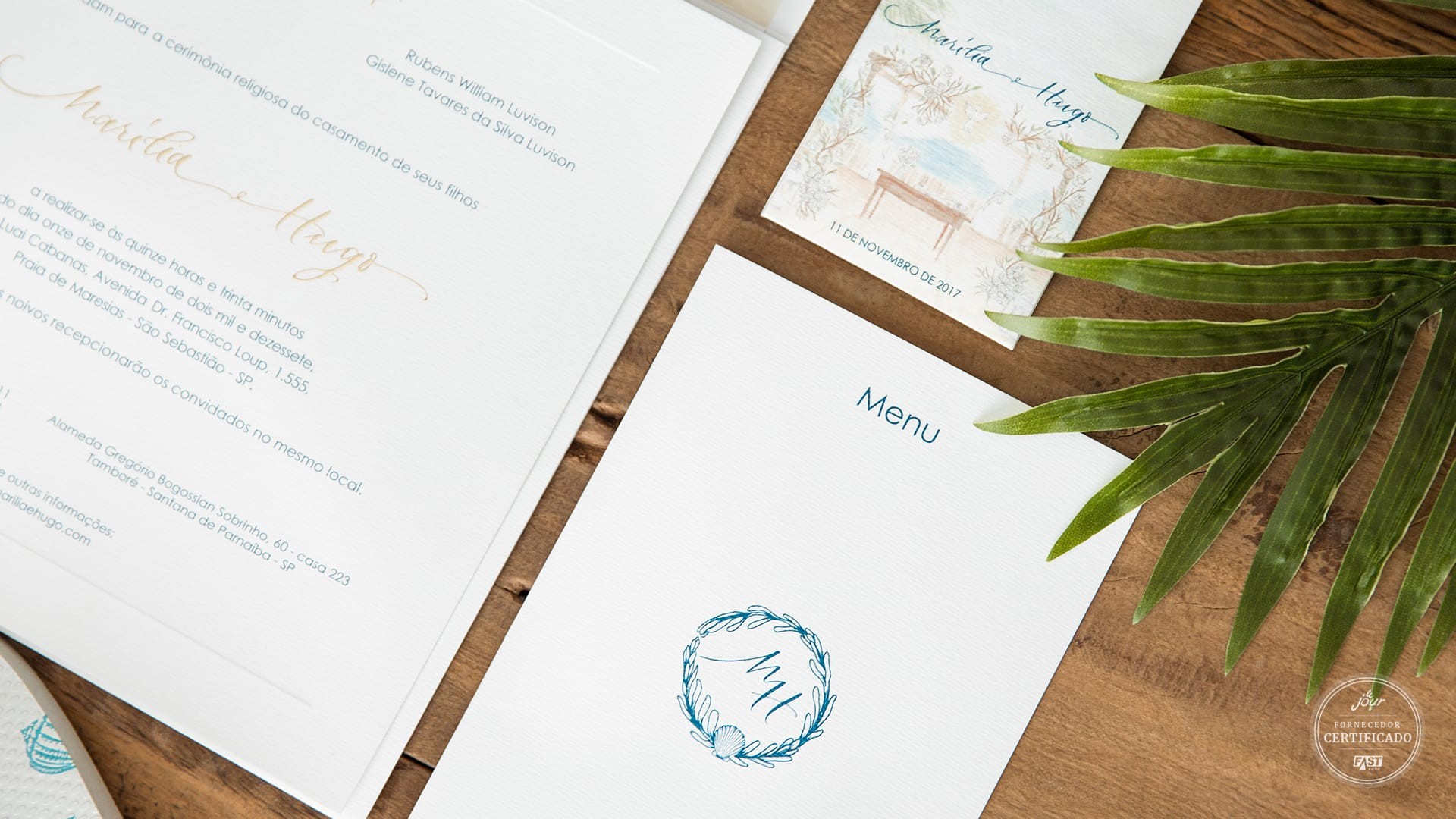 Papelaria completa para casamento: convite, save the date, cardápio.