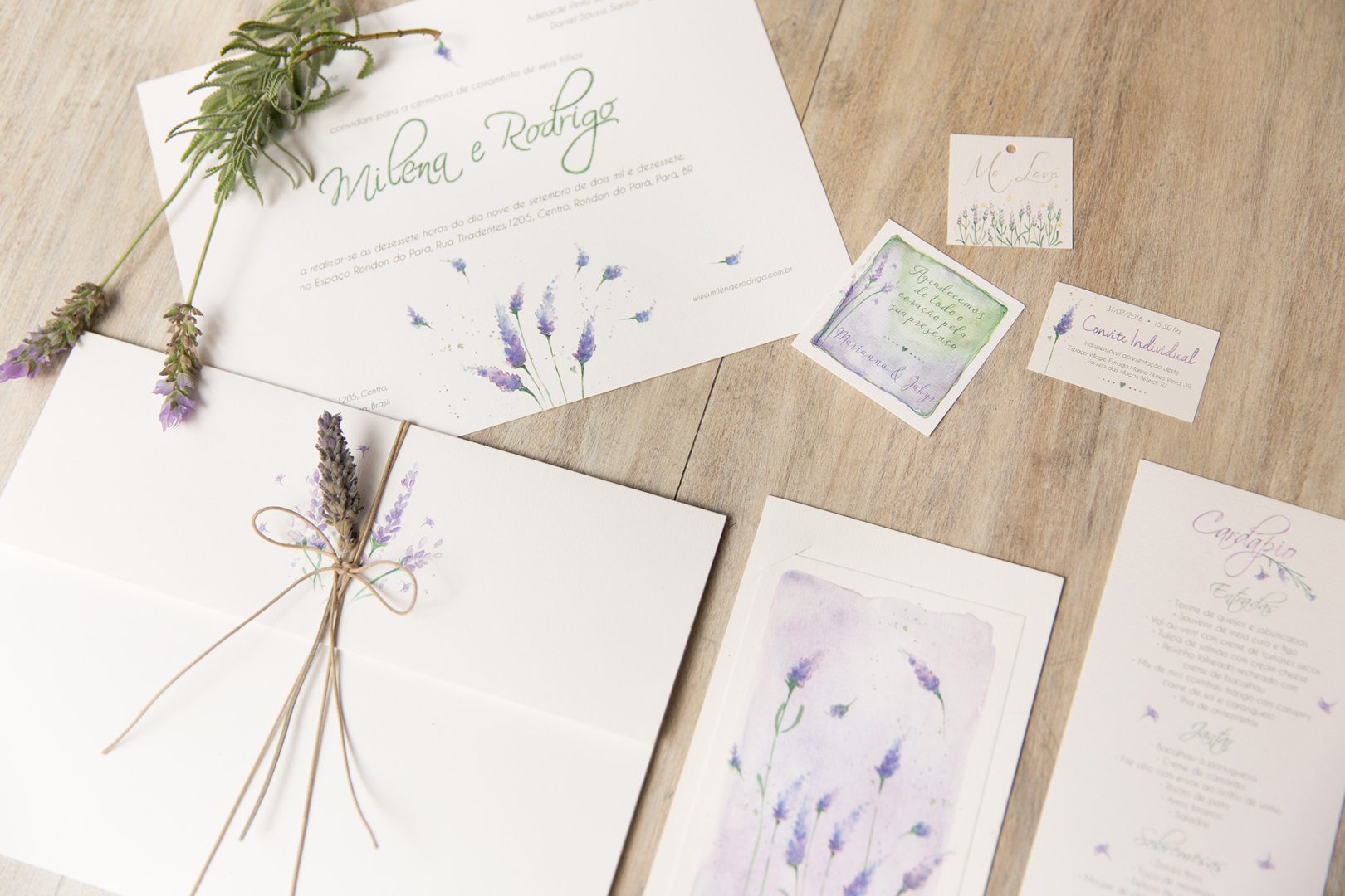 Papelaria completa para feita pela Bia Coutinho para casamento no campo.